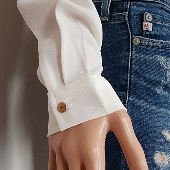 WHITE SHIRT LA MAHINA TIE LONG SLEEVE BLOUSE SHIRT XS - Picture 10 of 12